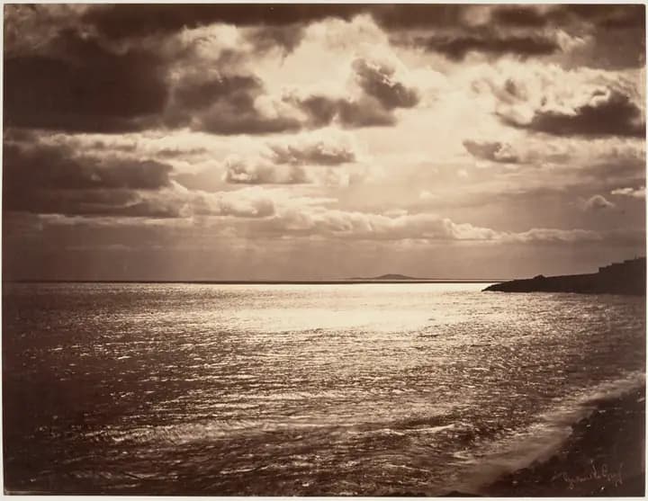 Sun through heavy cloud over the water at Sète, 1857